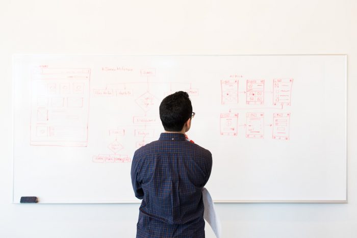 a man attempts to calculate the causes of the great resignation on whiteboard at offices.net