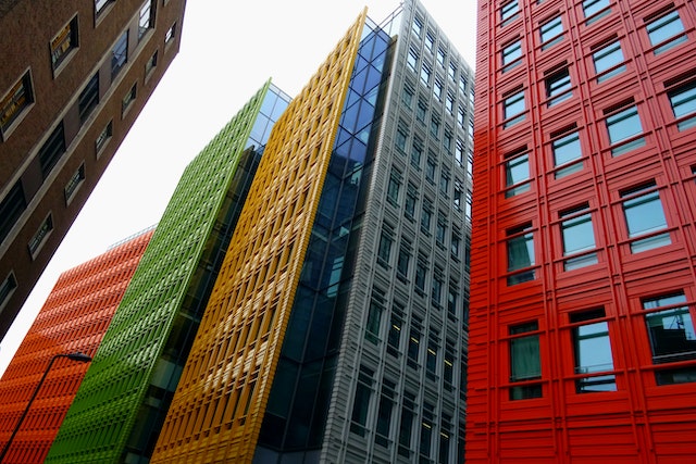 colorful office building facade examples of colors in the workplace image at offices.net